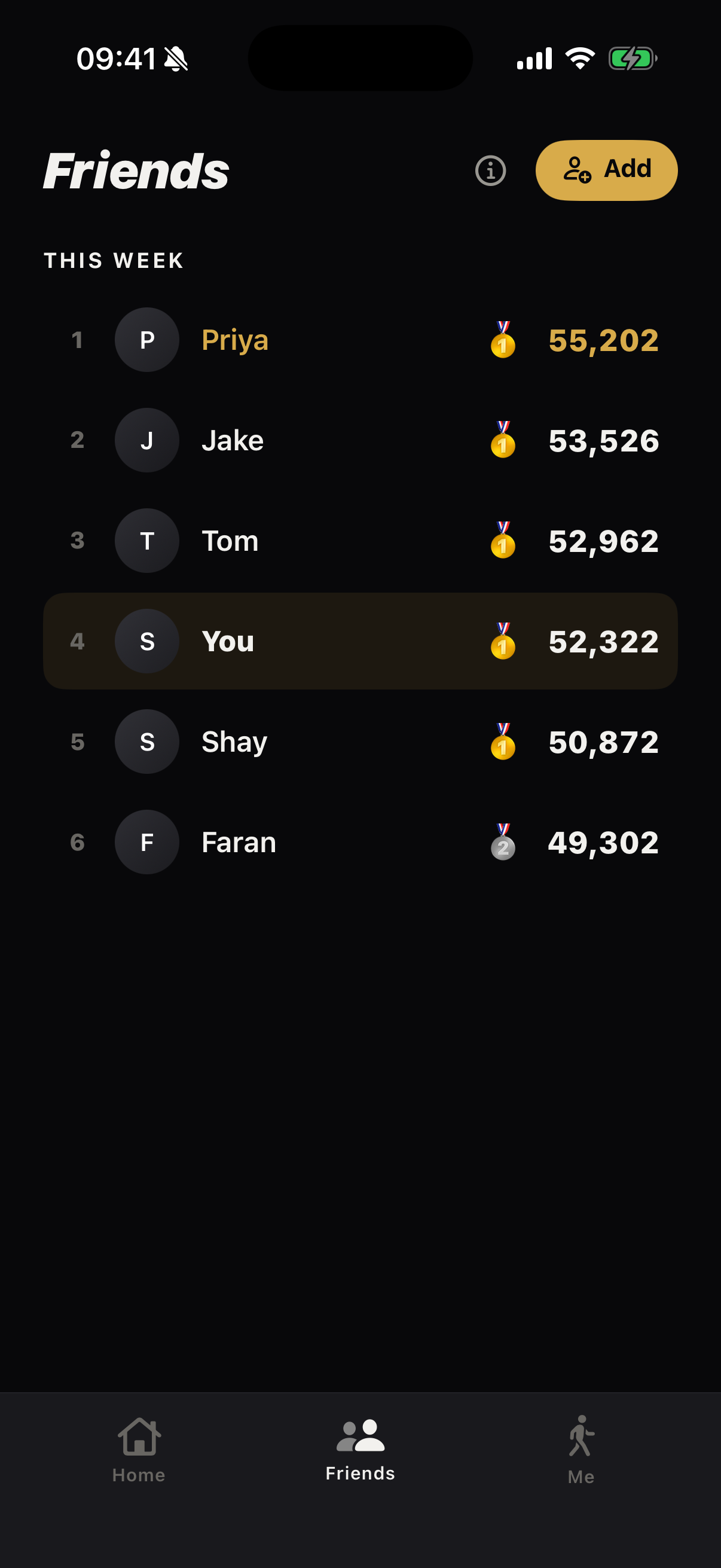 The Friends tab ranking you and your friends on this week's steps