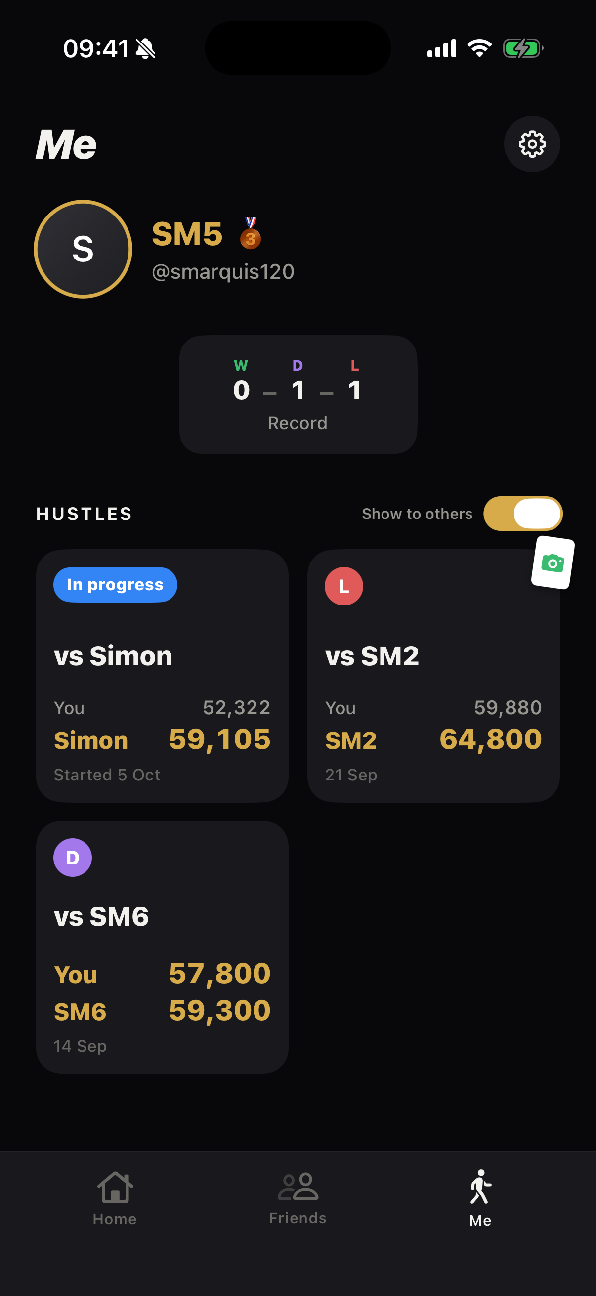 Your profile with your daily step goal and personal challenges